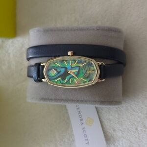 ❤️ Kendra Scott Elle Leather Wrap Around Watch Abalone Gold Navy New NWT❤️